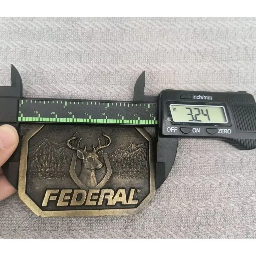 Vintage Indiana Metal Craft Federal Ammunition Brass Belt Buckle Deer Buck Hunt